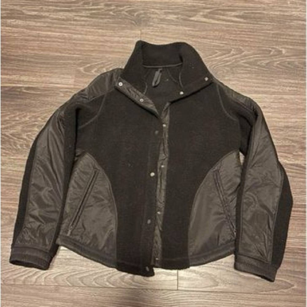 Lululemon Black Go Cozy Wool Soft Sherpa Button Up Bomber Jacket